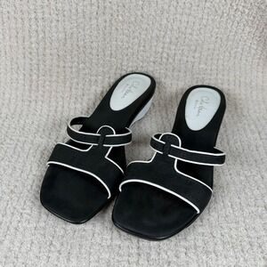Cole Haan G Series Nike Air Black White Wedge Slide Sandals 9 Chic Summer